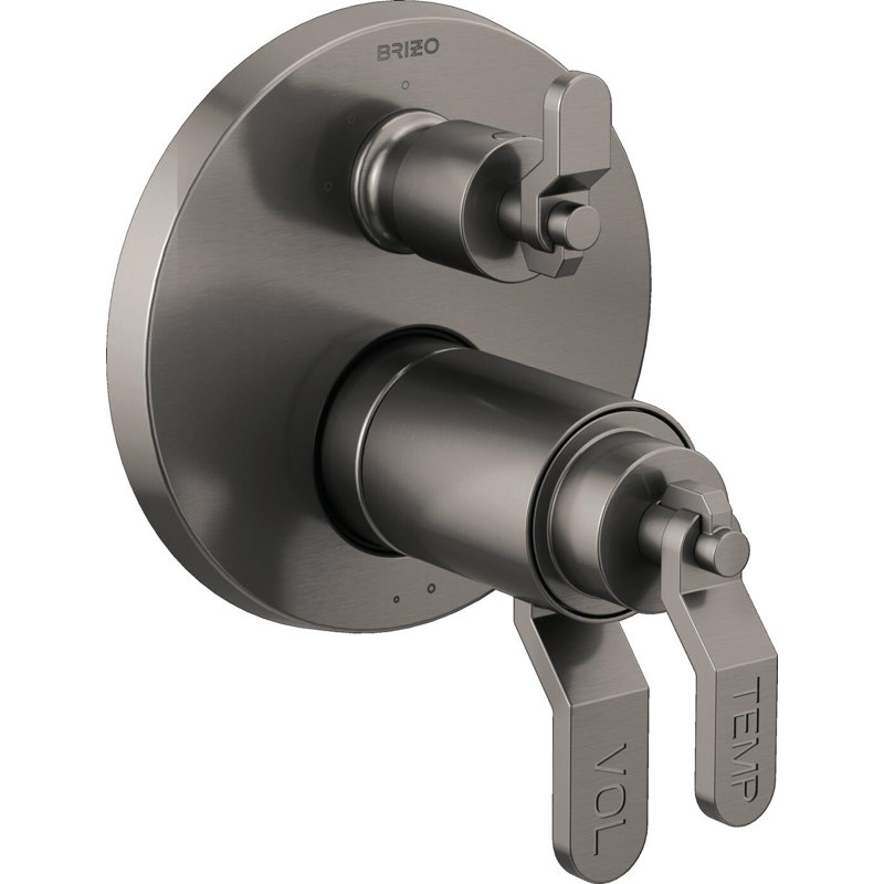 Litze® Roman Shower Integrated Valve with Handles, Luxe Steel, Industrial Lever