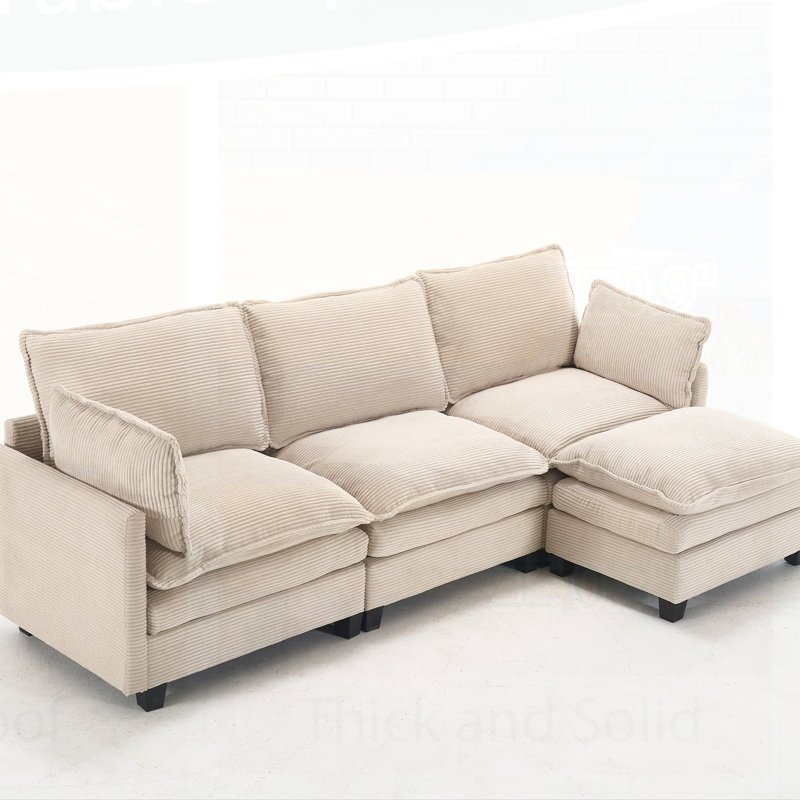 Modular Velvet U-Shaped Sofa with Ottoman and Lumbar Pillows, Deep Seating for Ultimate Comfort and Style, Beige
