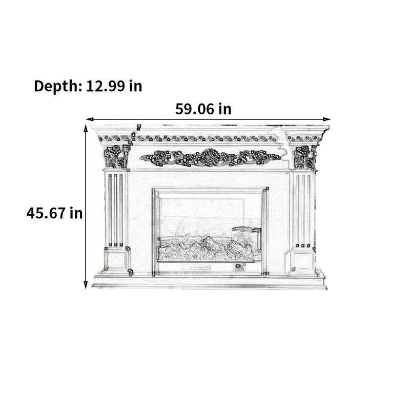 Euro-American Style Simple TV Cabinet Fireplace, Brown, 59.06"