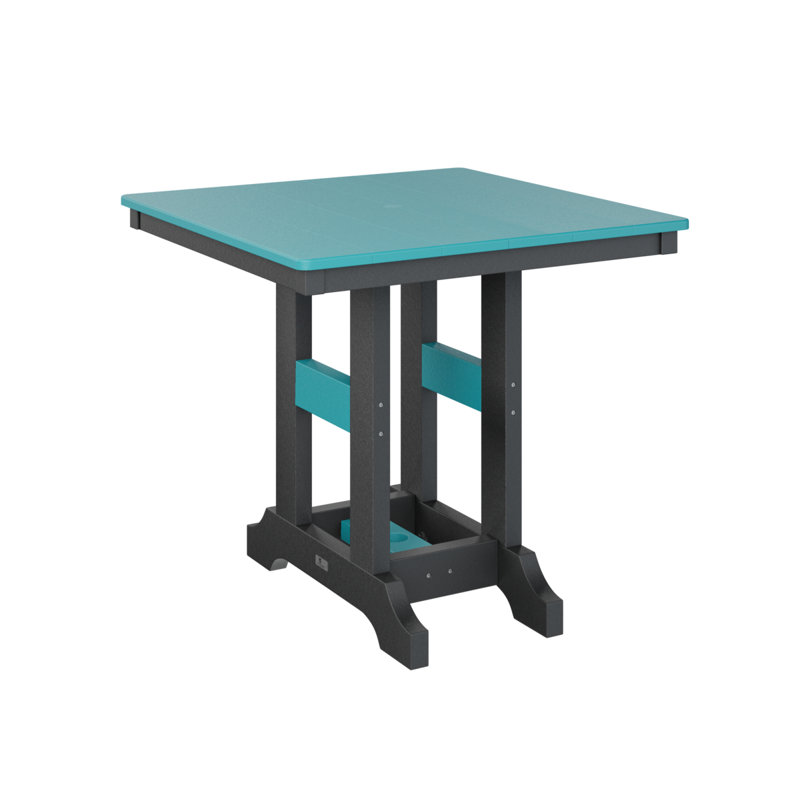 Garden Classic Outdoor Square Bar Table, Black, Aruba Blue, 35.5" H x 33" W x 33" D