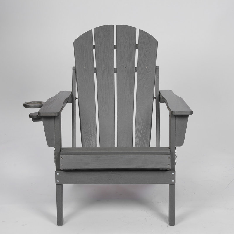 HDPE Folding Adirondack Chair - Weather-Resistant Outdoor Chair with Dual Cup Holders, 350lb Capacity & Wood Grain Texture for Patio, Deck, and Garden Relaxation