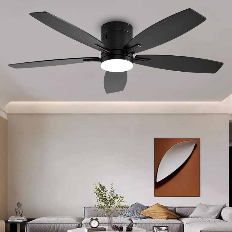 Ceiling Fans With Lights, 52" Low Profile Indoor Ceiling Fan With Light And Remote Control, Dimmable, Noiseless, Reversible, Ceiling Fan For Bedroom, Indoor/Outdoor Use