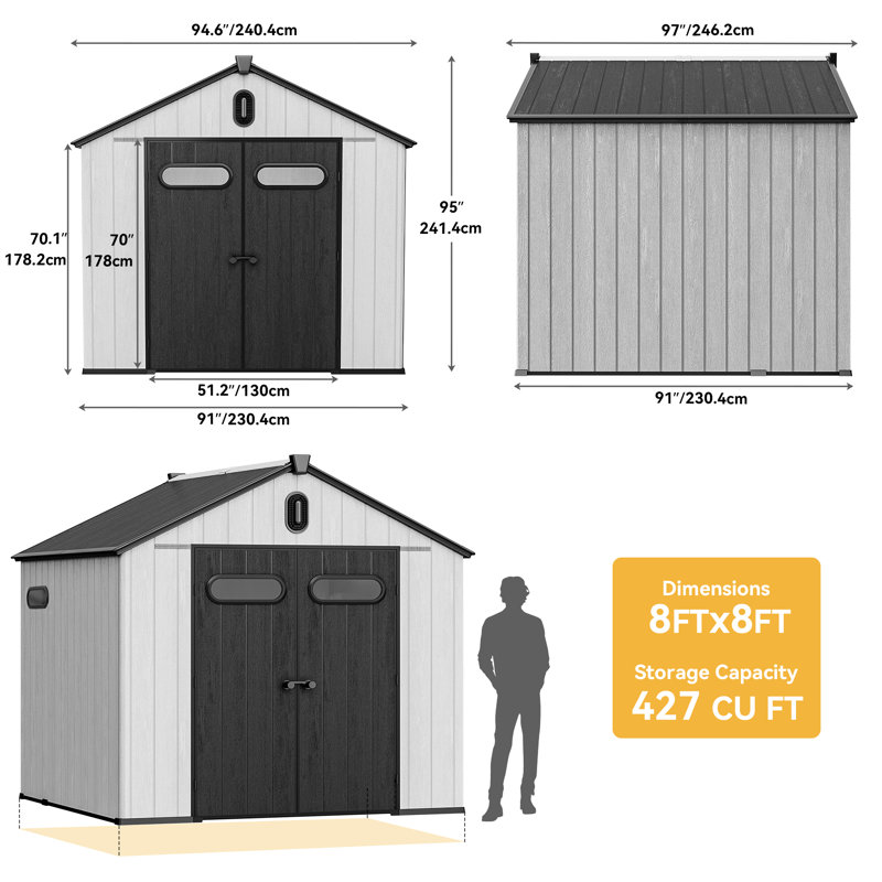 Balconera 8 Ft. W X 10 Ft. D /8 Ft. W X 8 Ft. D Resin Outdoor Storage Shed, 95" H x 91" W x 91" D