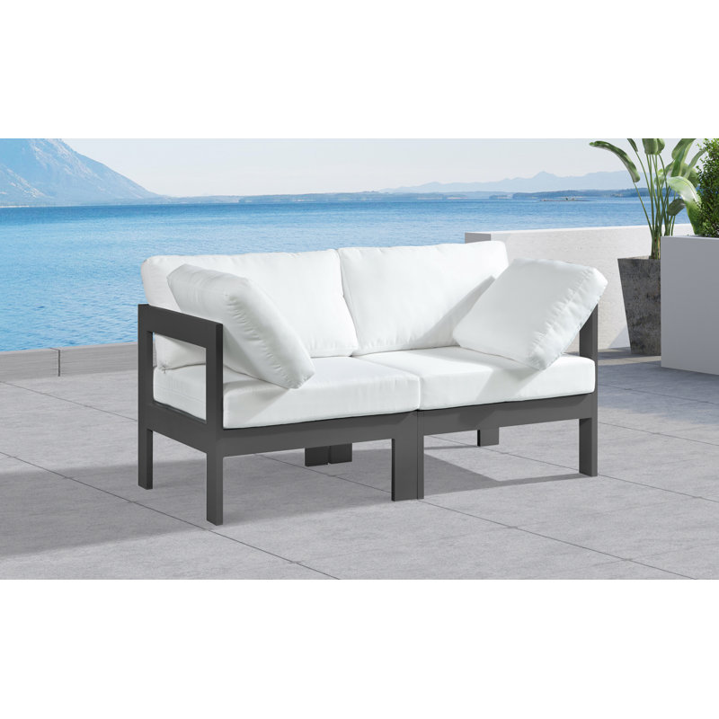 Kylis 60'' Wide Aluminum Loveseat with Cushions, Dark Gray, White