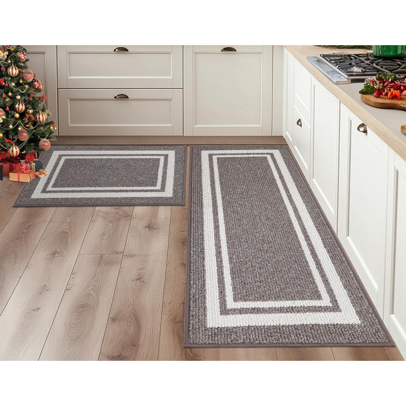 Geometric Anti-Fatigue Non-Skid Kitchen Mat, Brown, Rectangle 4'3" x 10'2"