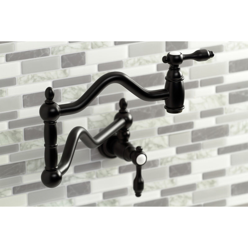 Kingston Brass Tudor Two-Handle 1-Hole Wall Mount Pot Filler Faucet, Matte Black
