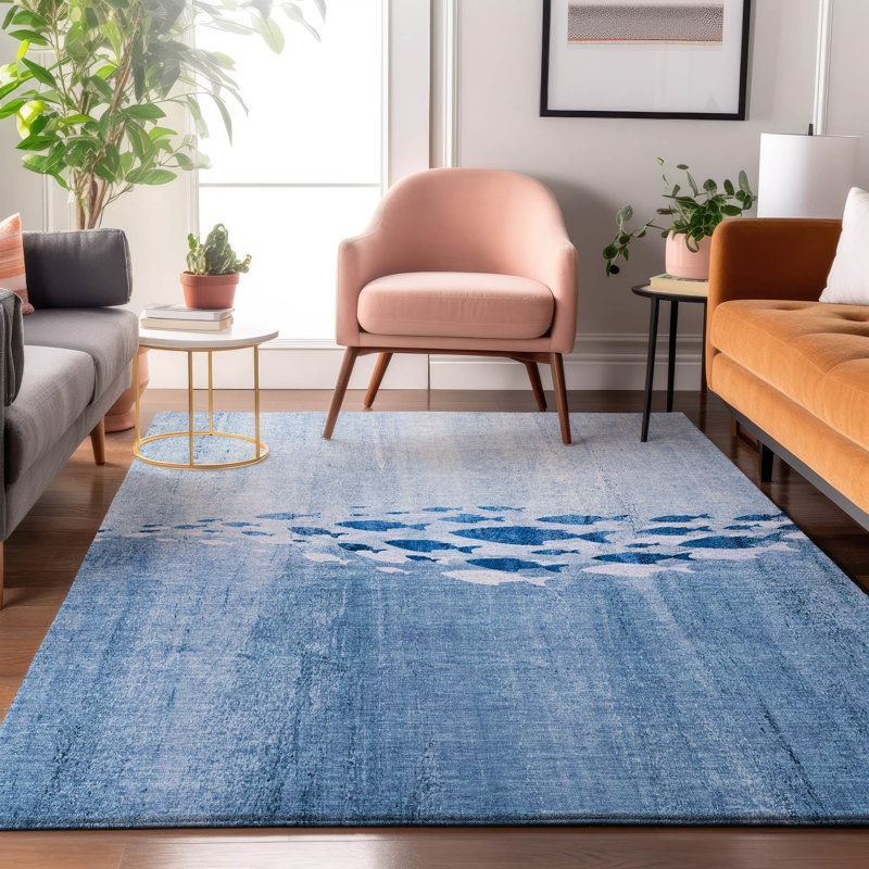Premium Machine Washable Cerrito Blue Rug, Rectangle 3' x 5'
