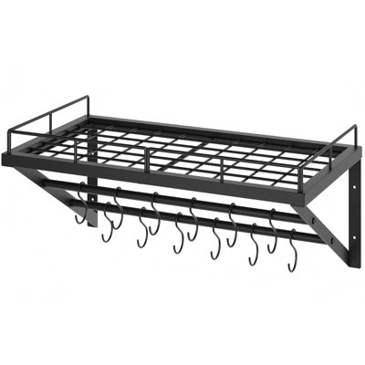 Wall Mounted Pot Rack,Pot And Pan Organizer With 2 Tier Hanging Rails, 12 S-Hooks, Metal Pot Rack For Kitchen Cookware Organizer, Space Saving, For Kitchen Utensils