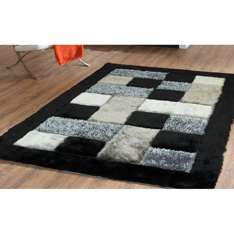 Tapis noir / gris touffeté à la main Lonan, Rectangle 7 pi 6 po x 10 pi 3 po