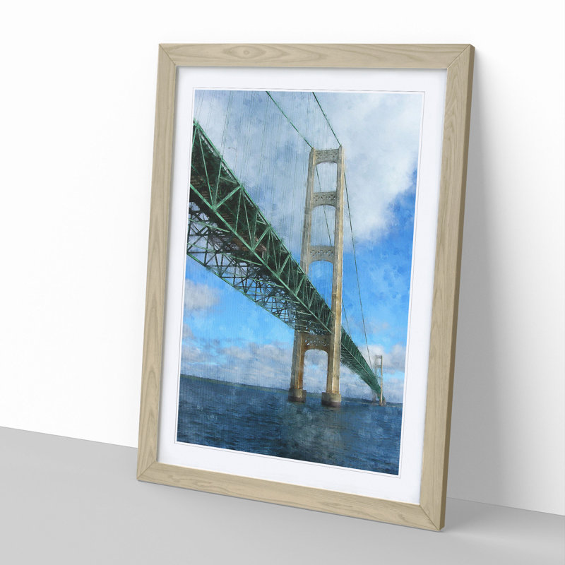 Mackinac Bridge in Michigan - Picture Frame Graphic Art, 48cm H x 36cm W x 2cm D, Oak Framed
