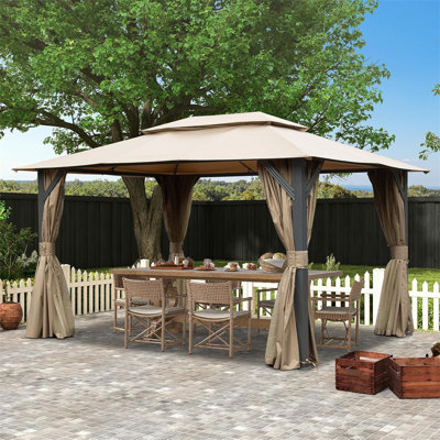 Pavillon de jardin extérieur 10 pi x 13 pi, toit souple avec double toit (brun)