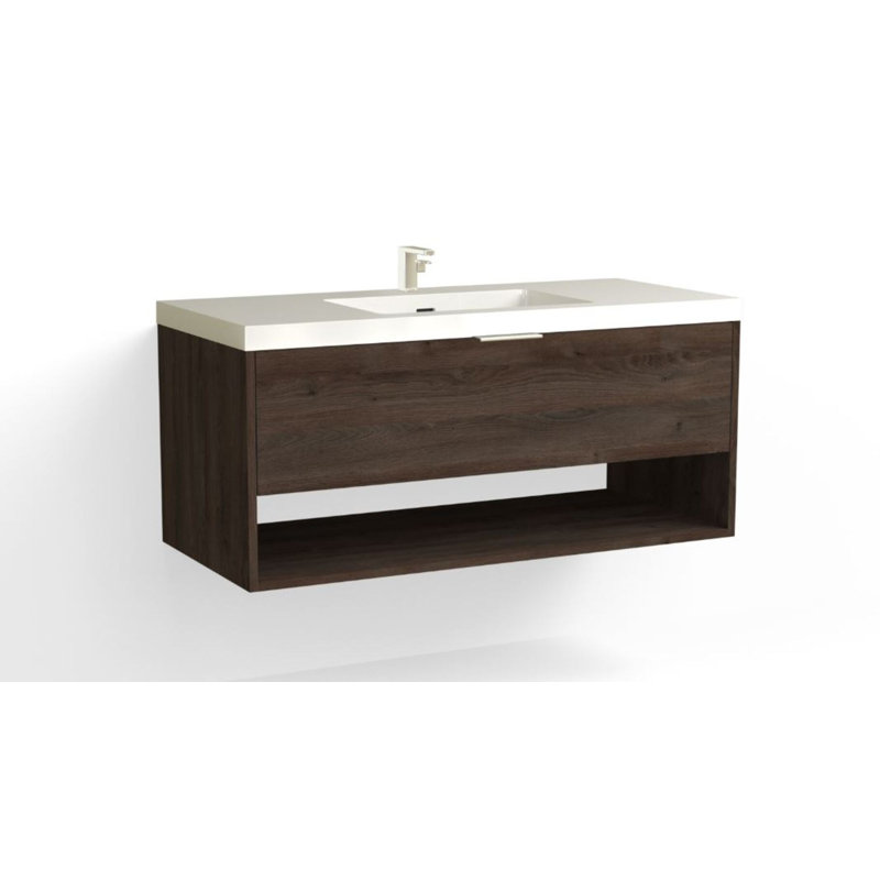 Modo 48" W Wall Mounted Single Bathroom Vanity, Glossy White/Single, Charred, Polished Nickel