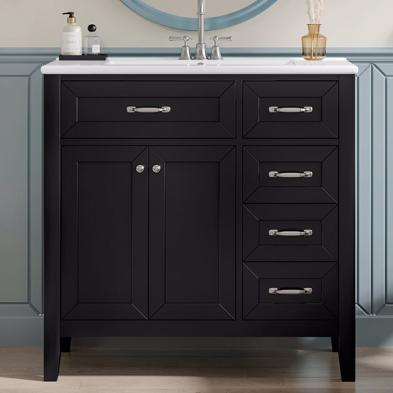 36" Bathroom Vanity With Sink Combo Bathroom Cabinet With Drawers, Black