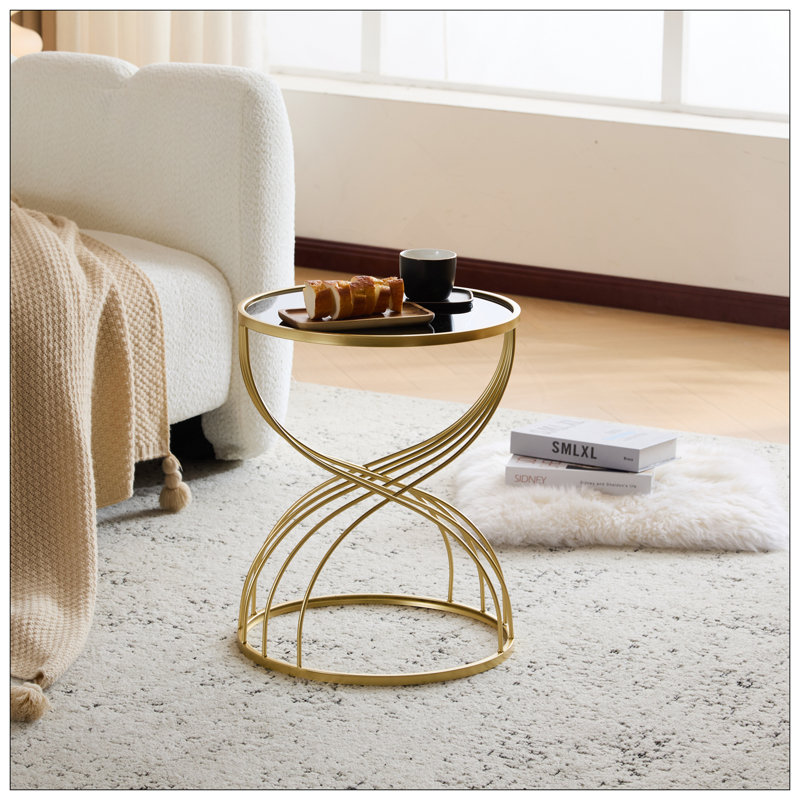 Table d'appoint moderne [Structure en métal doré + plateau noir]