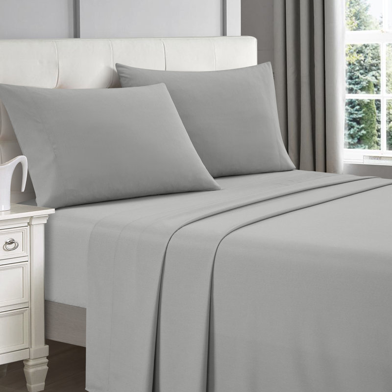 Ensemble de draps en microfibre Illada, Ensemble de draps pour lit double avec un drap-hou, Gris clair