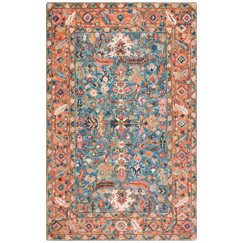 Tapis floral en laine / coton Senon, Rectangle 4 pi x 6 pi