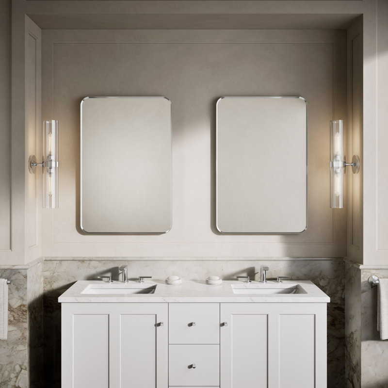 Miroir de salle de bain mural, Chrome poli, 36 po x 24 po