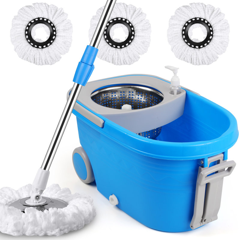 Seau à vadrouille avec seau tournant, Bleu, Plastique / acier inoxydable / microfibre