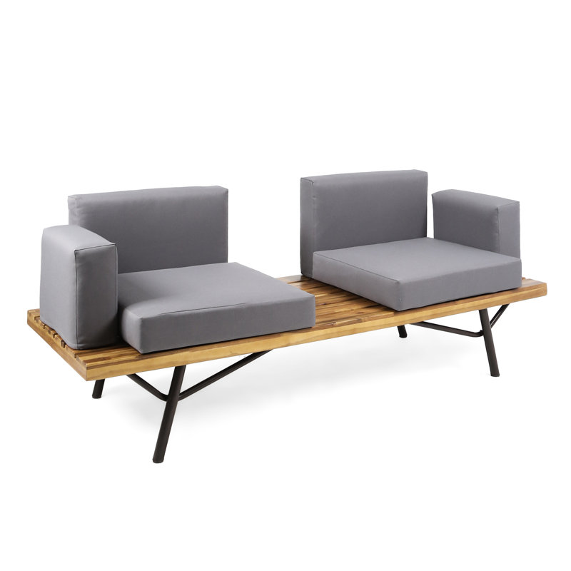 Bois avec finition en métal rustique - Gris foncé, coussins pour patio, option de couleur de coussin de meuble 2 places