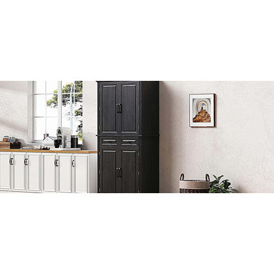 Armoire de cuisine de 71 po de hauteur avec 3 organisateurs coulissants, armoire de rangement autoportante avec 6 tablettes de porte et 2 tiroirs