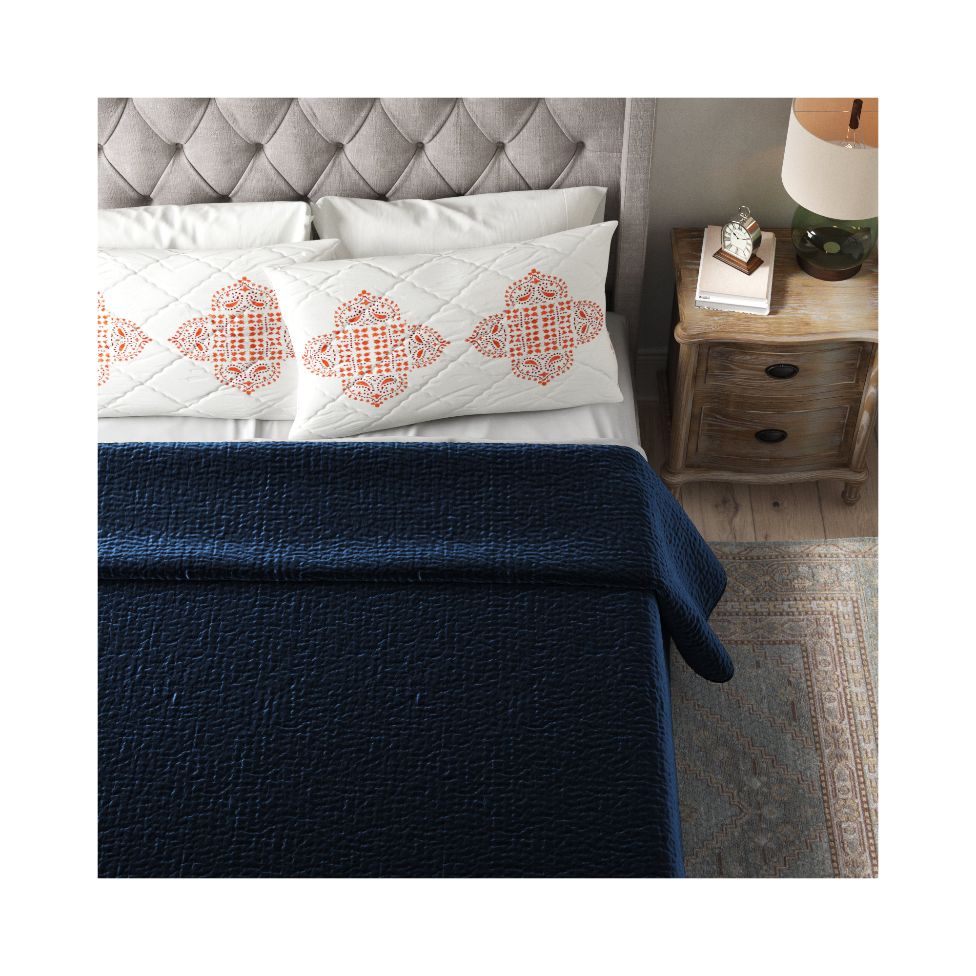 Tasmin Velvet Quilt, King Quilt, Ocean Blue