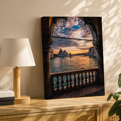 Canvas A Picturesque View Of The Grand Canal In Venice At Wall Art Sunset Framed By An Ornate Archway With Intricate Wrought Iron For Canvas Wall Art