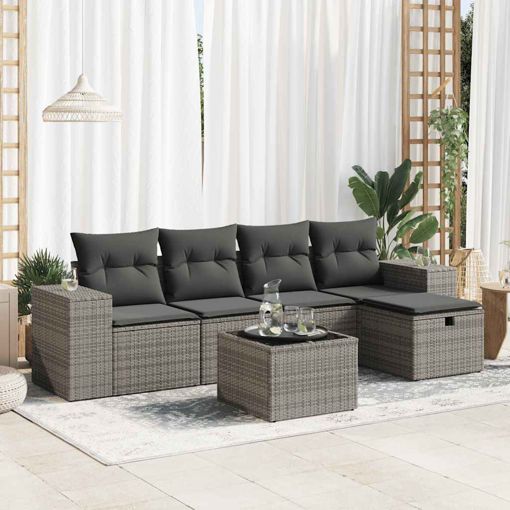 Vidaxl 6-Tlg. Garten-Sofagarnitur Mit Kissen Schwarz Poly Rattan