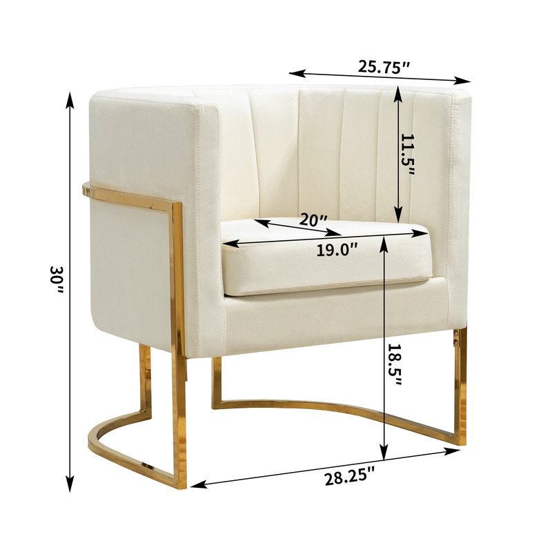Zianah Velvet Barrel Chair, White Velvet