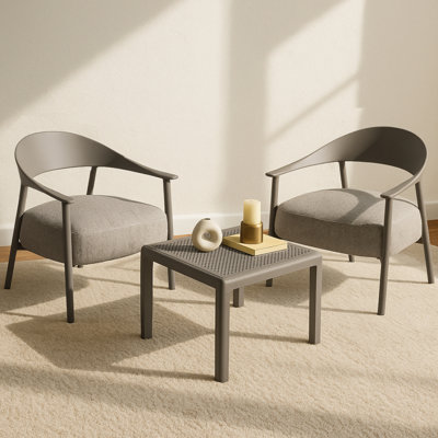 Ensemble de chaises d'appoint modernes 2 pièces avec table basse - ensemble de canapés en PP et en acier brun abricot, sièges rembourrés pour le salon, le salon et le balcon (2 chaises + 1 table)