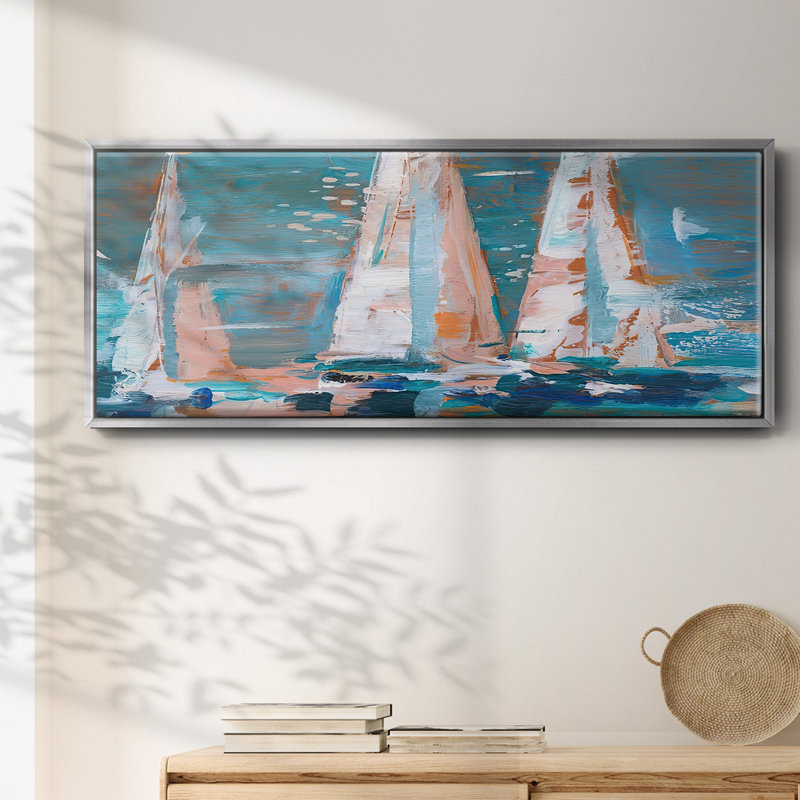 Toile encadrée Pop Regatta II - prête à être accrochée, H 12 po x l 30 po x P 1,5 po, Toile argentée avec cadre flottant