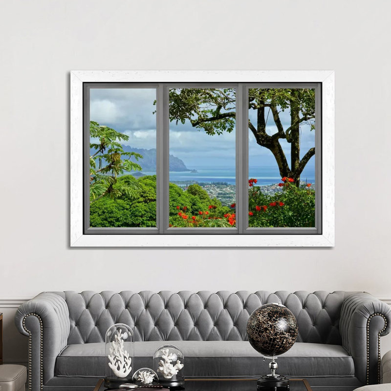 Hawaii Window View - Print on Canvas, 66.04 cm H x 45.72 cm W, White Framed
