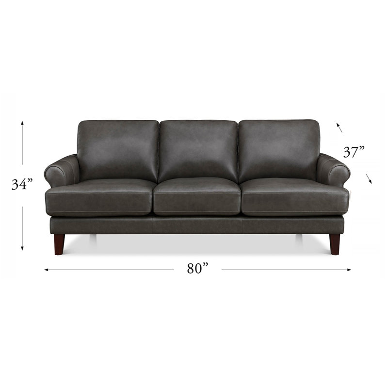 Maybell Top Grain Leather Sofa Couch, Dhruvika Concord Grey Genuine Leather
