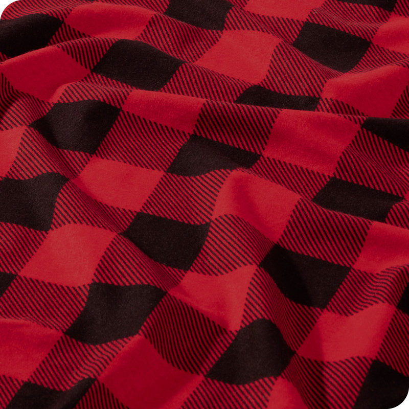 Ensemble de literie en flanelle 100 % coton, Ensemble de draps pour grand lit avec 2 taies d'or, Red/Black Buffalo Plaid