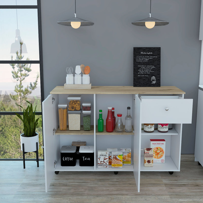 2-Drawer 2-Shelf Kitchen Island White And Pine
