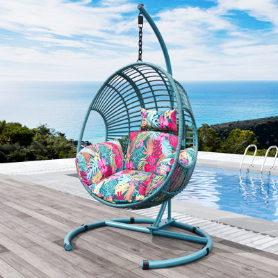 Hanging Egg Chair with Stand PE Rattan Wicker Swing Chair Outdoor with Cushion Rain Cover