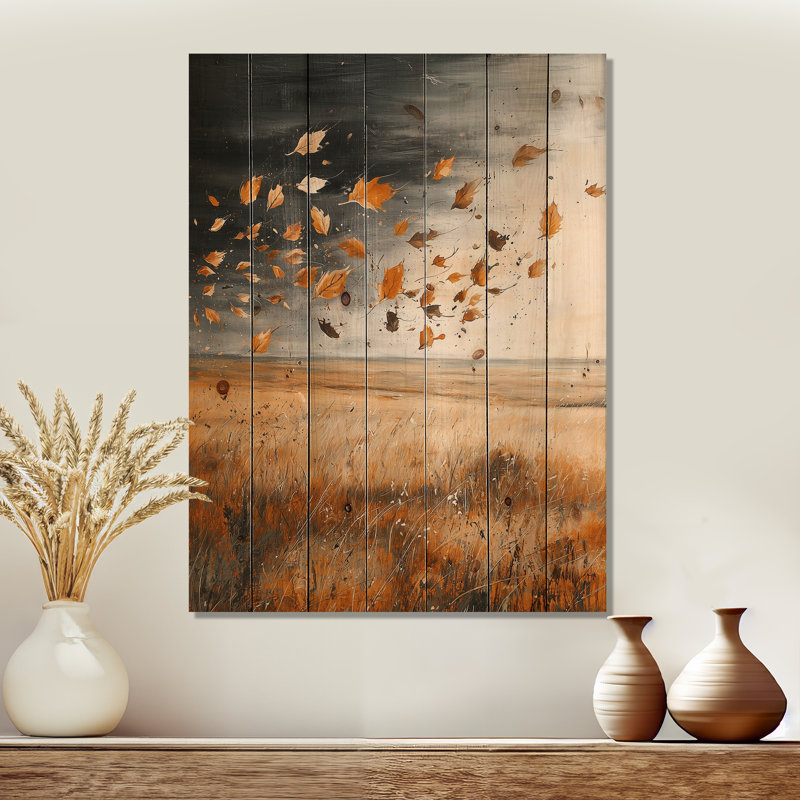 Windy Prairie Leaves III - Décoration murale en bois pré - sur bois de pin naturel, H 44 po x l 34 po x P 0,78 po