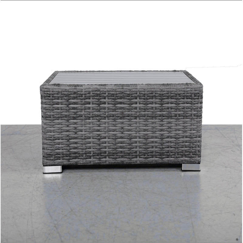 Mixed Grey Slatted Side Table With Aluminum Top – Fully Assembled