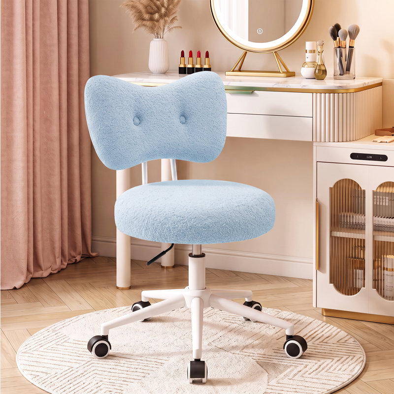 Fauteuil de meuble-lavabo contemporain pivotant rembourré à boucles Teddy, Bleu