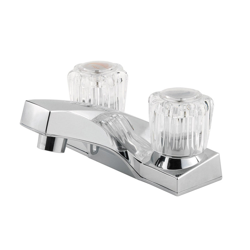Polished Chrome Centerset Bathroom Faucet with Clear Knobs