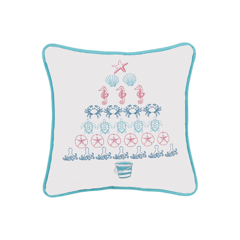 White Coastal Tree Embroidered Holiday Throw Pillow