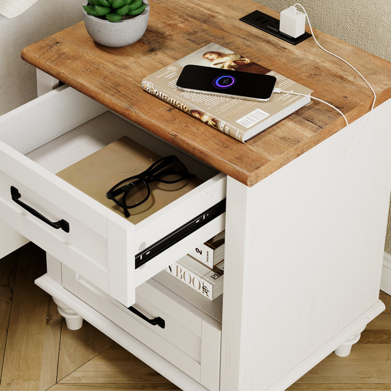Table de chevet 2 tiroirs Scarlett, Blanc / Brun, Individuel