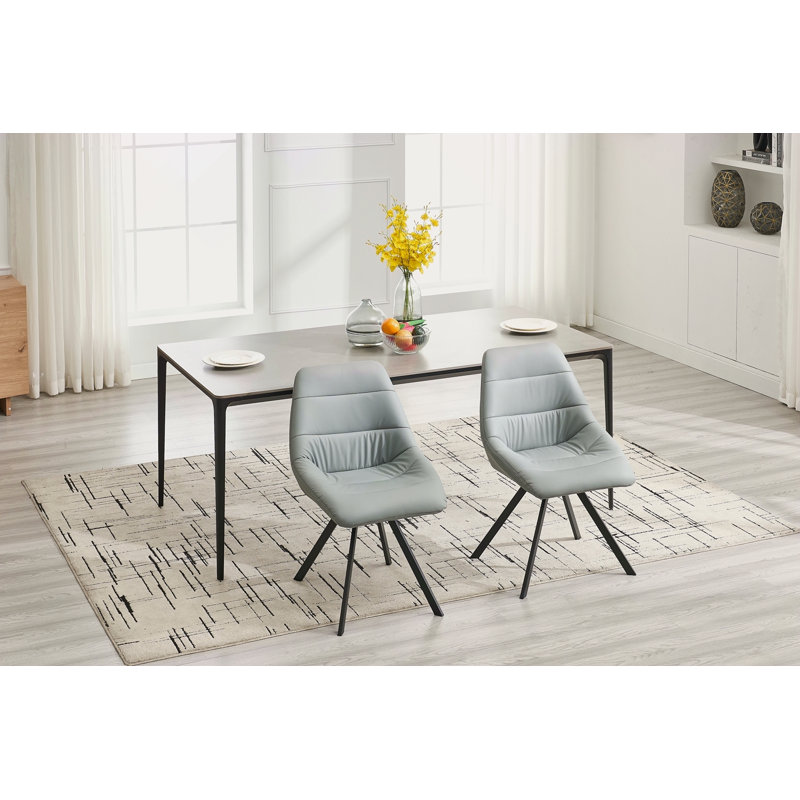 Ensemble de 2 chaises de salle à manger en tissu épaissi avec pieds en métal, Gris