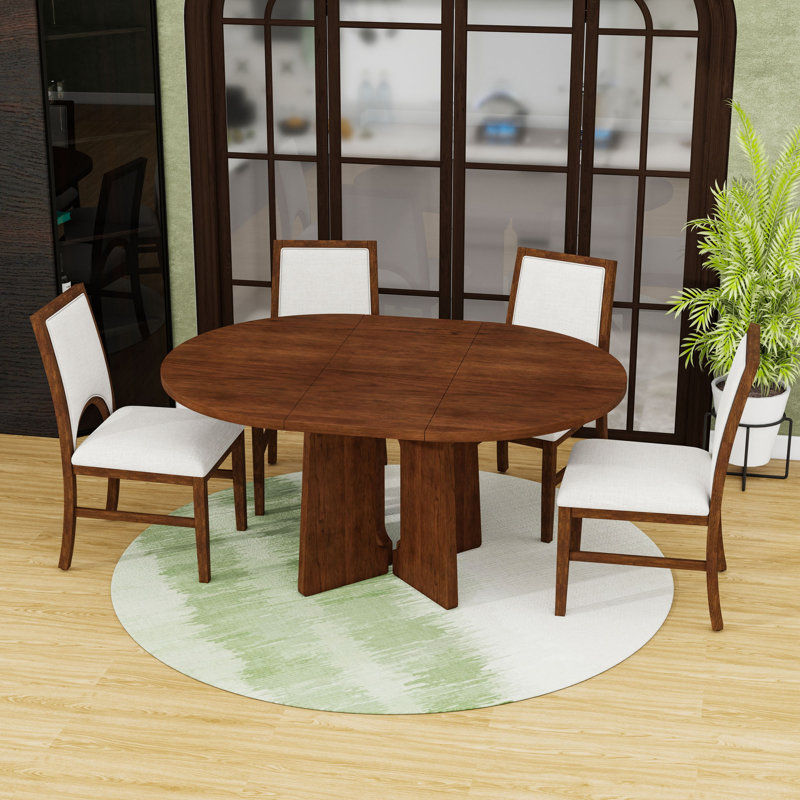 Ensemble de table de salle à manger 5 pièces avec rallonges et chaises rembourrées, Brun