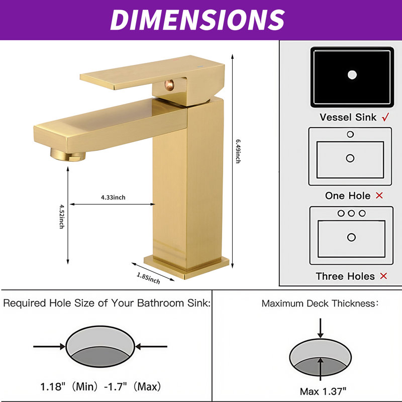 Single-Hole Single-handle Bathroom Faucet, Brushed Gold