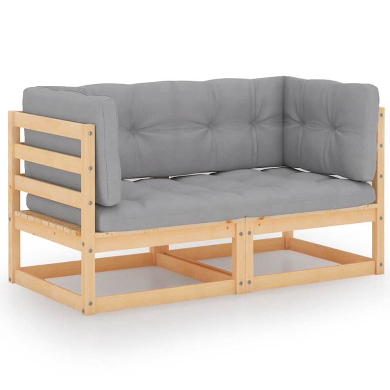  Garden Sofa Grey, Natural Wood Solid Pine Wood, Polyester Standard, Natural, Gray