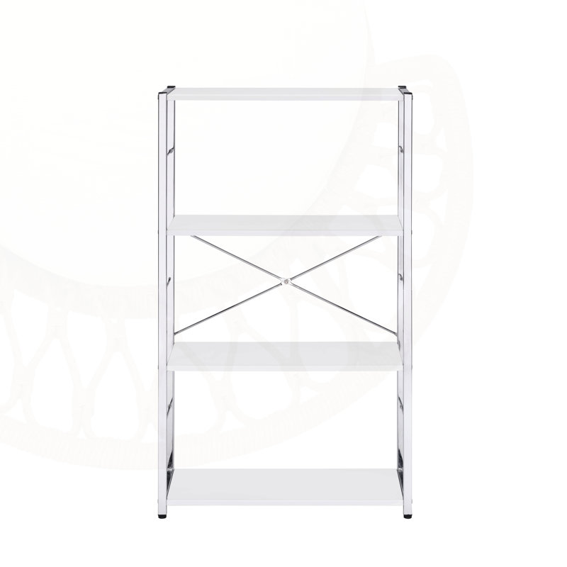 White & Chrome Finish Bookshelf With Modern Design And Sturdy 4-Tier Storage, Perfect For Organizing And Displaying Essentials.