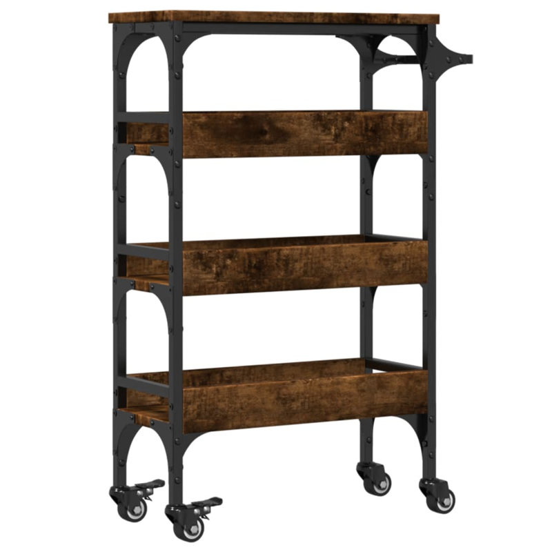 vidaXL Kitchen Trolley Storage Serving Rolling Cart on Wheels Engineered Wood, Gray Sonoma/Black