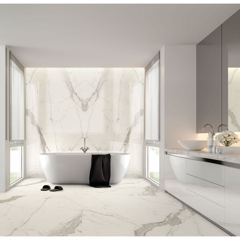 Carrelage mural en porcelaine polie JEM Capriccio , Blanc / Gris, H 32 po x l 48 po x P 48 po