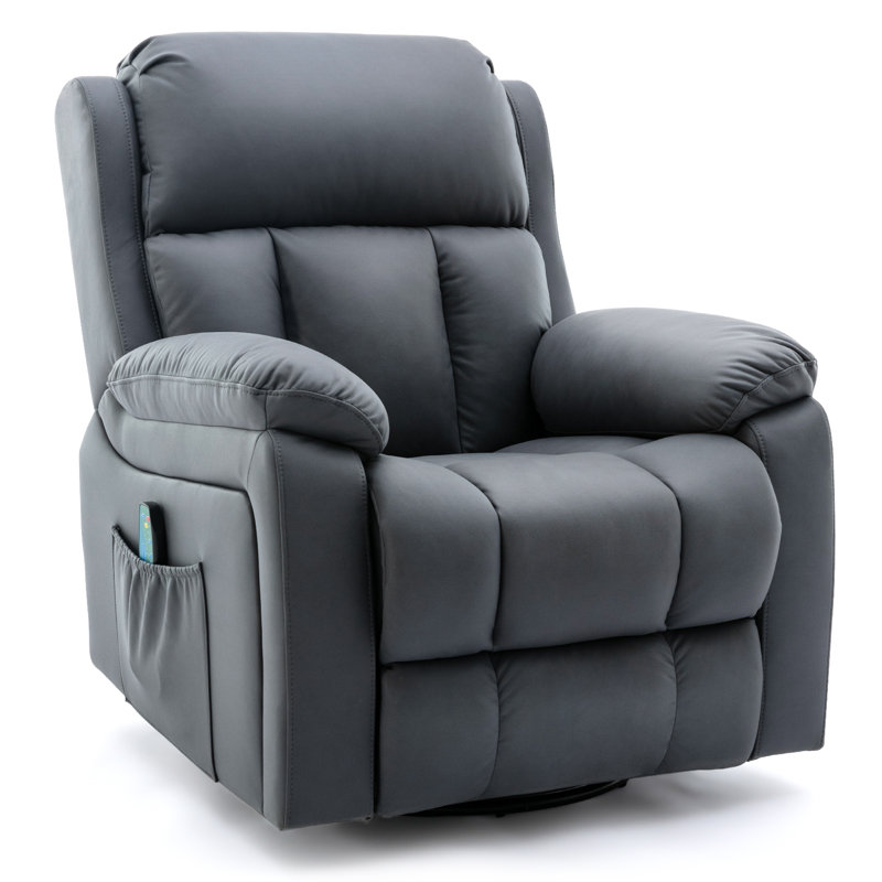 Fauteuil inclinable de massage pivotant surdimensionné avec chaleur et vibration, Microsuède blanc