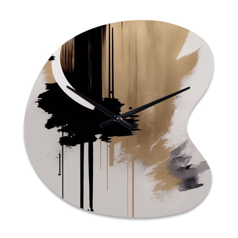 Horloge murale en métal noir, blanc et doré Tagiari Expression III - Impression abstraite asymétrique, Grand
